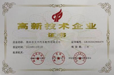 高新技術企業(yè)證書（天宇）